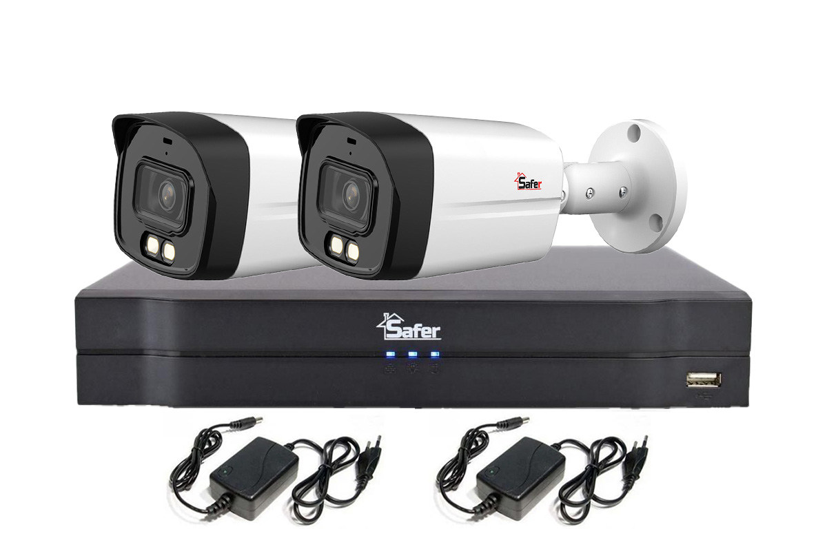 Sistem supraveghere 2 camere exterior 5 MP, LED alb 40m + DVR 4 canale, Safer DH-2E52-AA