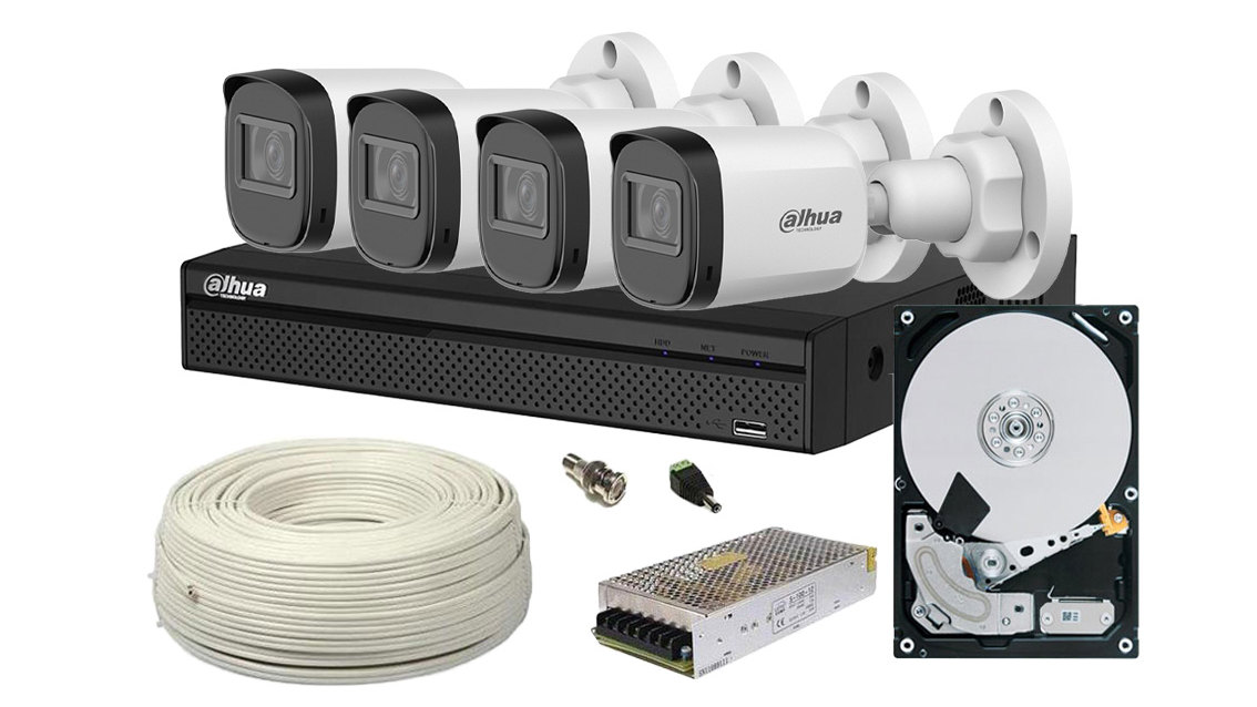 Kit supraveghere video complet, 2MP FULL HD, IR 30 metri, 1 x HDD, DAHUA, DH-4E22-1TB-SHQ-CC