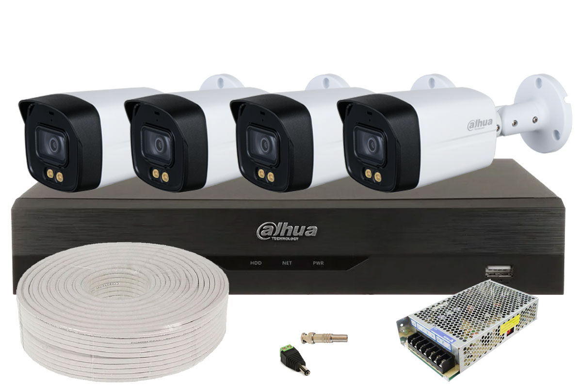 Kit supraveghere video cu accesorii, FULL HD, 3.6 mm, LED 40 metri, DAHUA, DH-4XB1A21-1TB