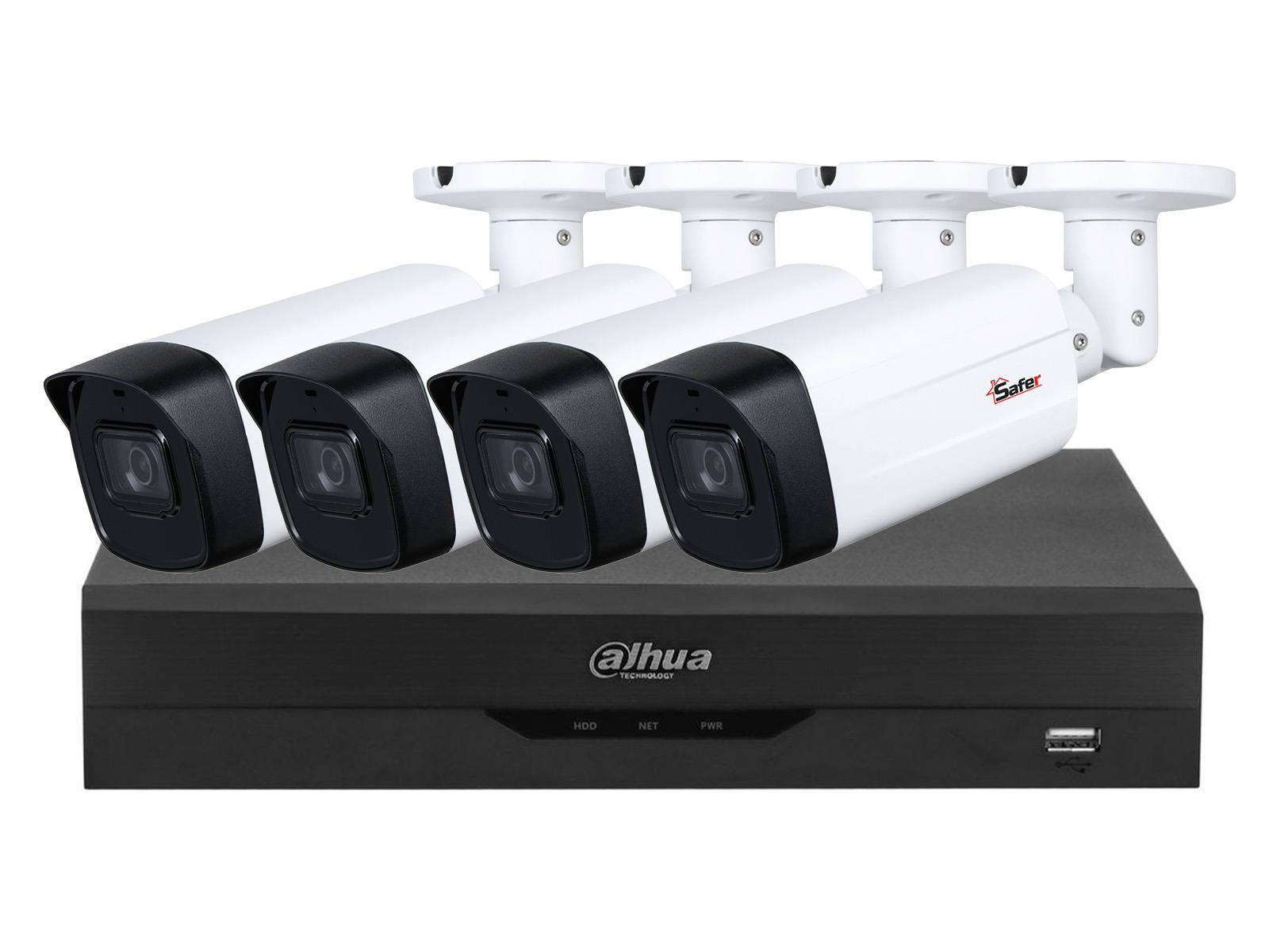 Sistem 4 camere exterior IR 80M, lentila 3.6 mm, DVR 4 canale, WizSense, Dahua DH2MPSAF-P