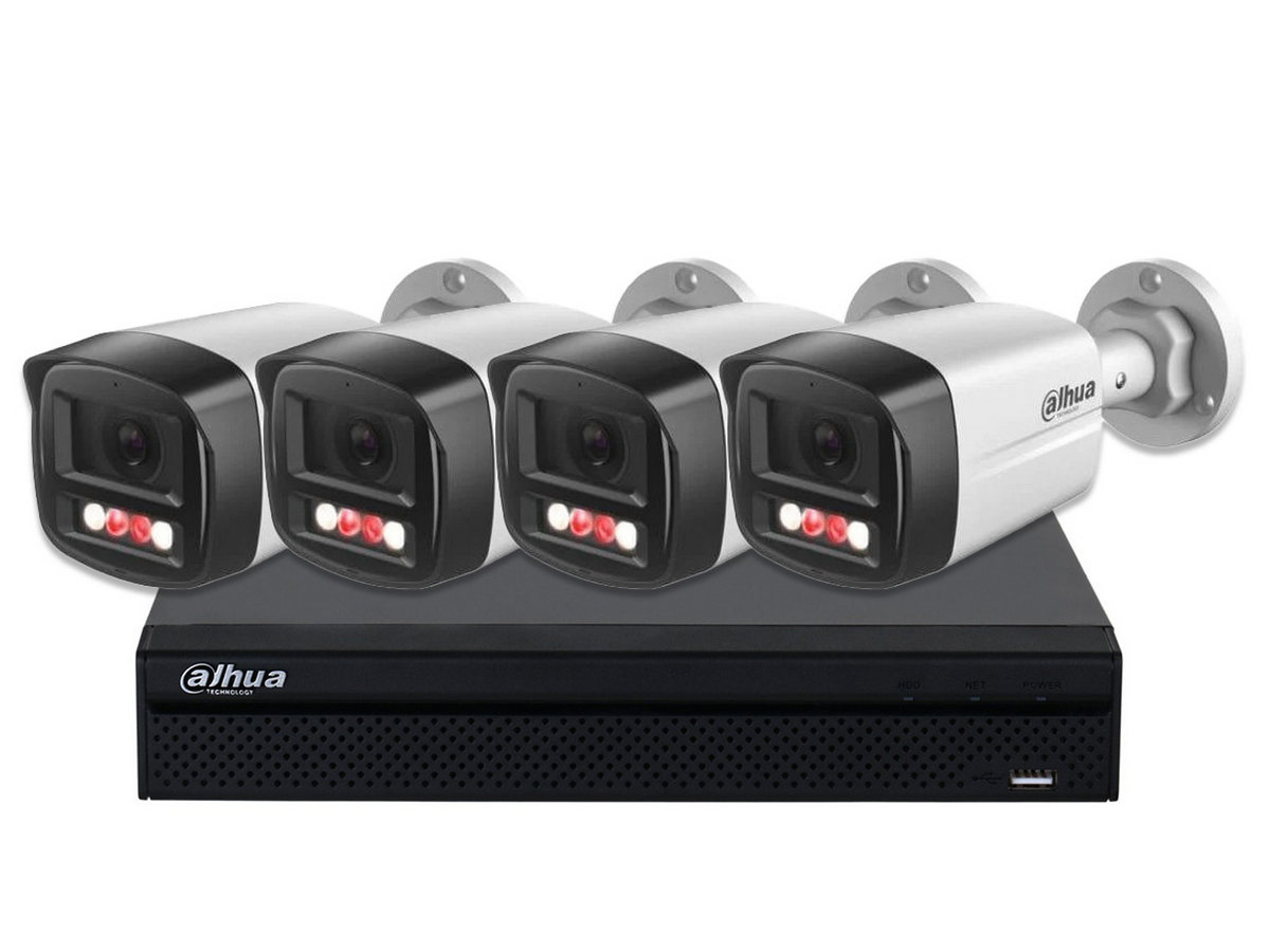 Kit de supraveghere Dahua PoE, 4 camere IP de exterior 4MP 2K, Iluminare Duala 30m, NVR  4 canale 12 MP, DHI-4X1439TL1IL