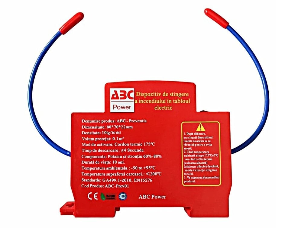Dispozitiv Stingere Incendiu Cu Aerosol Abc Power, Pentru Incinte Mici, Activare Termica 175 Grade C, Volum Protejat 0.1 Mc, Descarcare Sub 4 Secunde, Rod0000218