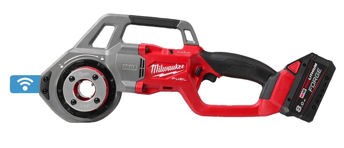 Dispozitiv de filetat tevi M18 FUEL Milwaukee, pana la 50 de filetari, cu 2 acumulatori si incarcator rapid, 4933499198