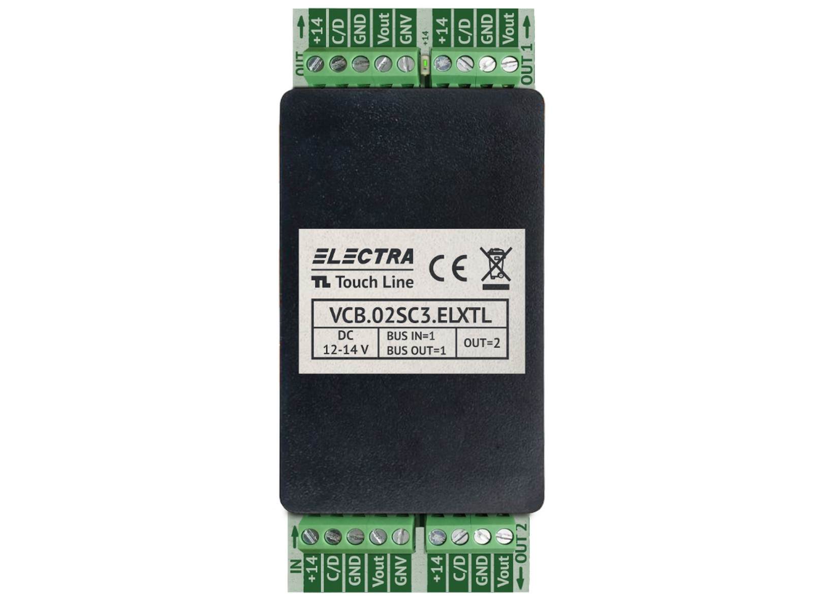 Doza derivatie video Electra VCB.02SC3.ELXTL, 2 iesiri, conectori surub, protectii scurtcircuit