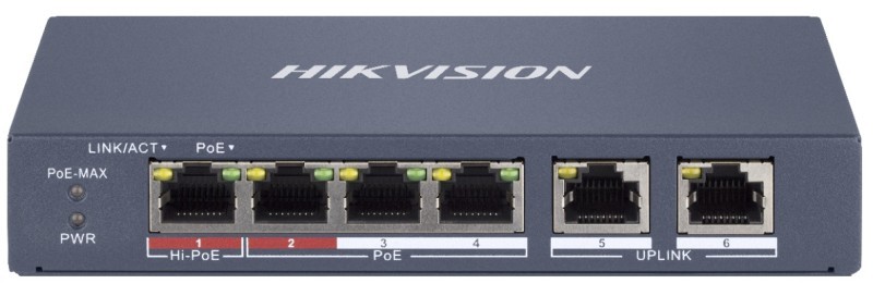 Switch cu management 4 porturi PoE, 60W, Hikvision DS-3E1106HP-EI