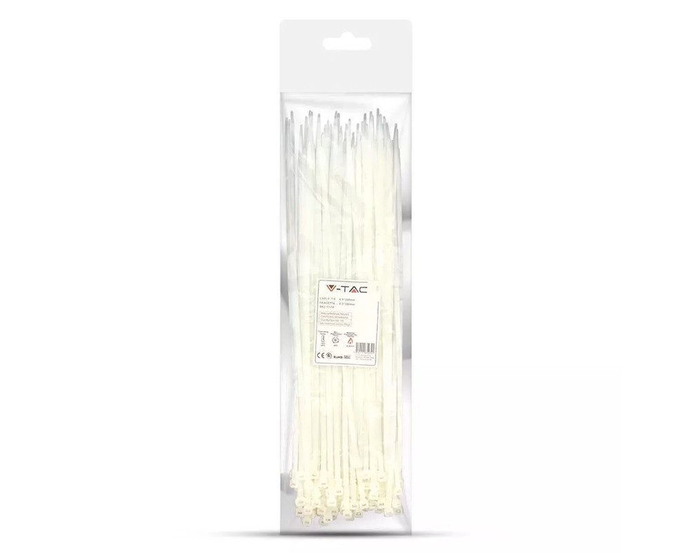 Fasete de prindere, plastic, 2.5 mm x 200 mm, albe, 100 bucati, V-TAC, SKU-11163