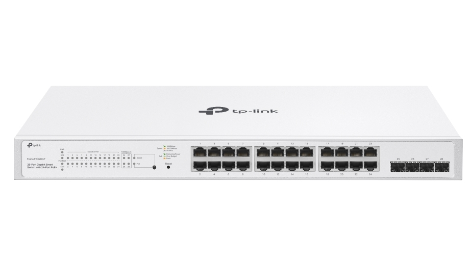 Switch Smart, Tp-Link Festa FS328GP, 28 porturi Gb, 24x PoE+, 4x Gb SFP, 250W, management, ZTP, SON, VLAN, ACL, carcasa metal, montare in rack