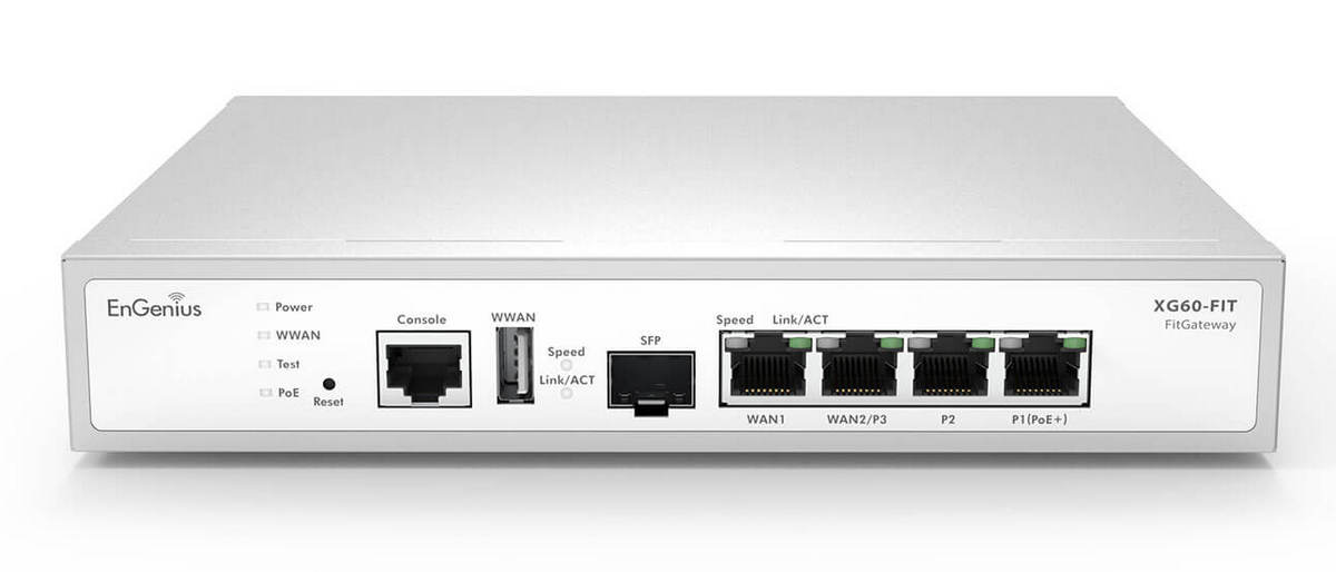 Gateway EnGenius FitXpress XG60-Fit, 4x Gigabit (1 PoE+), 1 port SFP, dual-WAN, VPN, 2.1GHz, 54V