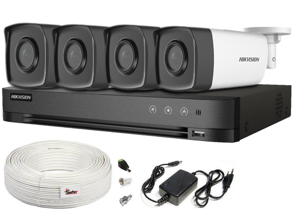 Kit supraveghere video cu 4 camere de exterior 2MP FULL HD, lentila 2.8mm, IR 40 M, Hikvision