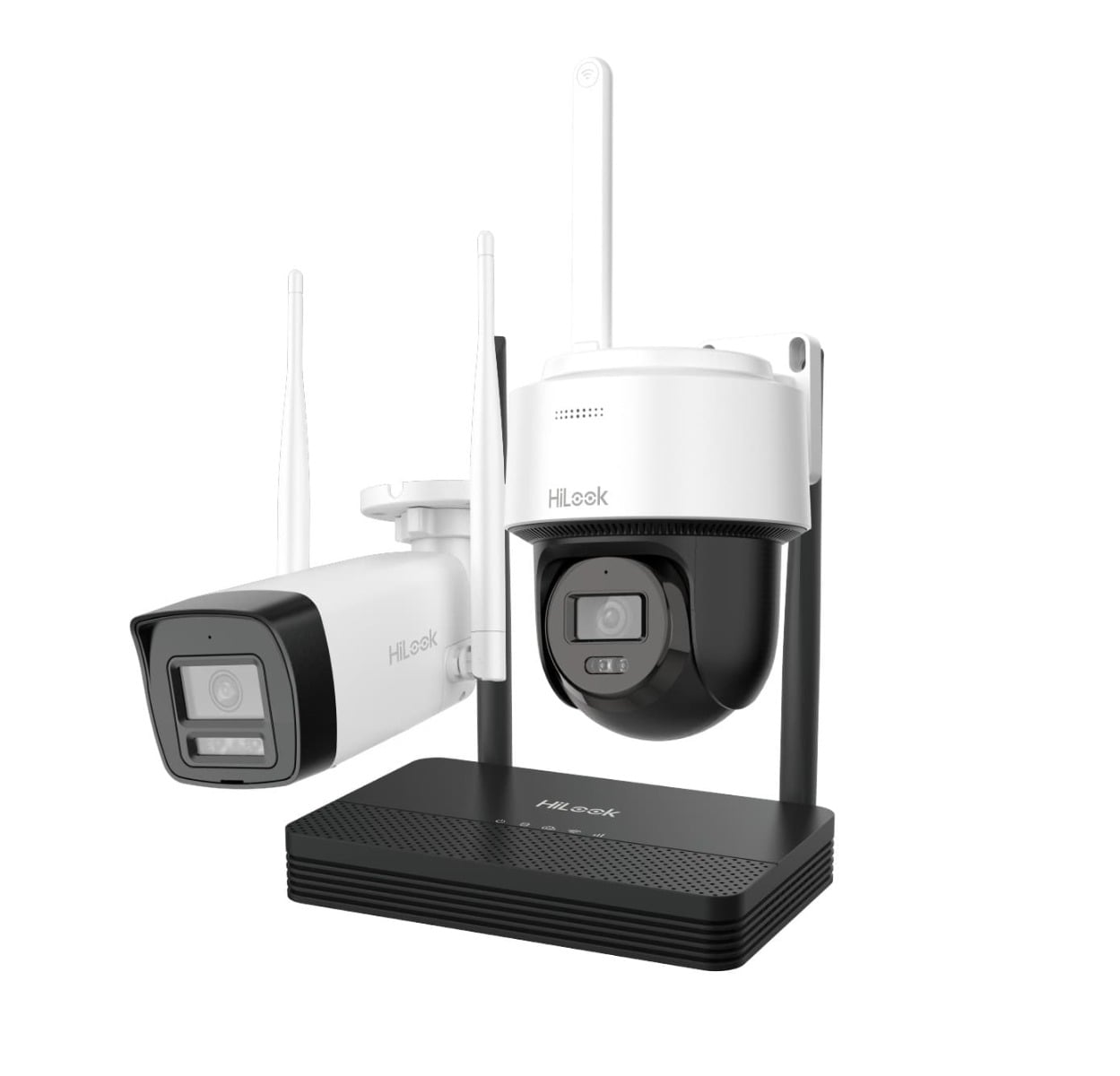 Kit Supraveghere Wireless Hikvision HiLook 4MP 2K, NVS, Camera bullet + PT Wi-Fi, audio, iluminare duala, slot microSD, DS-J142I/IKS-2044BPH-PH/W