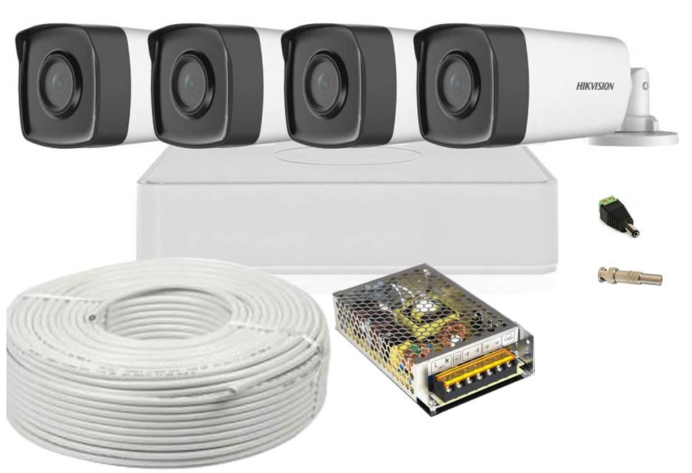 Kit 4 camere de exterior, FullHD, 80m IR, Hikvision KIT4HIKFHD80-S-1