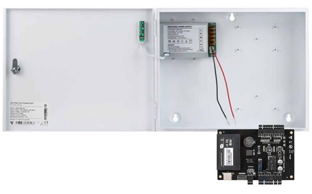 Kit centrala de control acces si pontaj, 2 usi TCP/IP si cutie metalica, CCA3-2-2+CAB4-PS5-WH