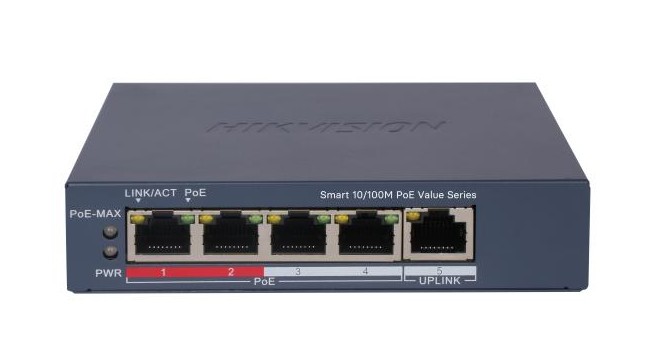Switch 4 porturi PoE, Hikvision DS-3E1105P-EI/M, 1 port 10/100Mbps RJ45, 45W