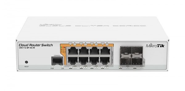 Switch cu 8 porturi Gigabit PoE+, 4xSFP, 802.3af/at, MikroTik CRS112-8P-4S-IN