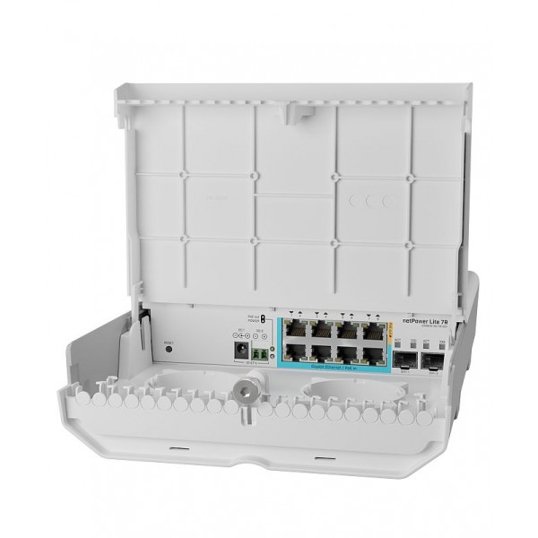 Switch de exterior cu Reverse PoE, 8 Porturi RJ-45, 2x SFP 10G, IP54, Mikrotik  netPower Lite 7R CSS610-1Gi-7R-2S+OUT