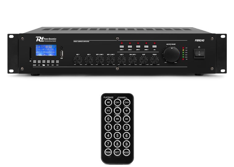 Amplificator Power Dynamics PRM240, 100V, 5 canale, 4 zone de 240W, Bluetooth, MP3