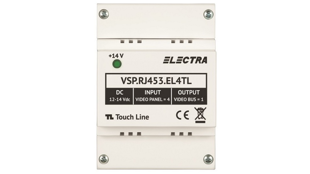 Doza selectie panouri 4 intrari video, Electra VSP.RJ453.EL4TL, carcasa ABS, gri deschis, montare sina DIN/ suprafata