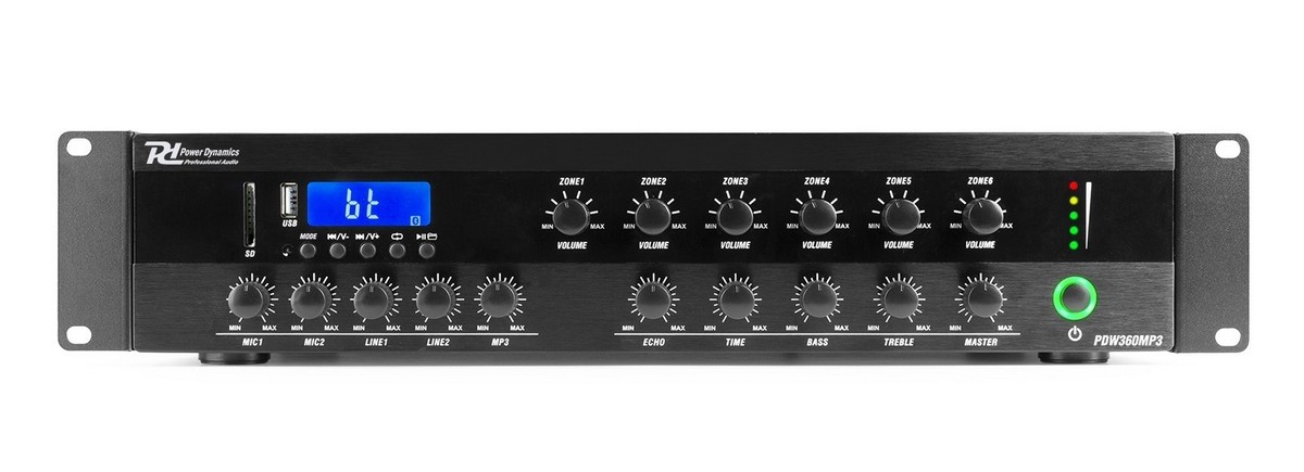 Amplificator pentru sonorizare Power Dynamics PDW360MP3, 6 zone, 200W, Bluetooth, USB, SD, FM