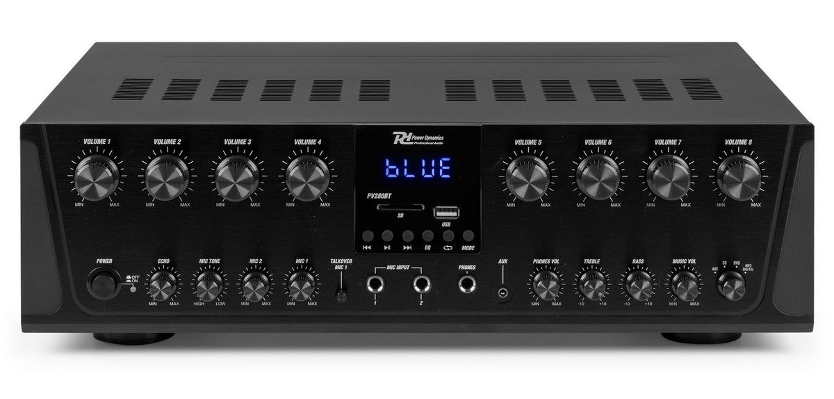 Amplificator Power Dynamics Pv280BT, 8 zone, 16x50W, Bluetooth, MP3, Jack 6.3mm, USB, RCA