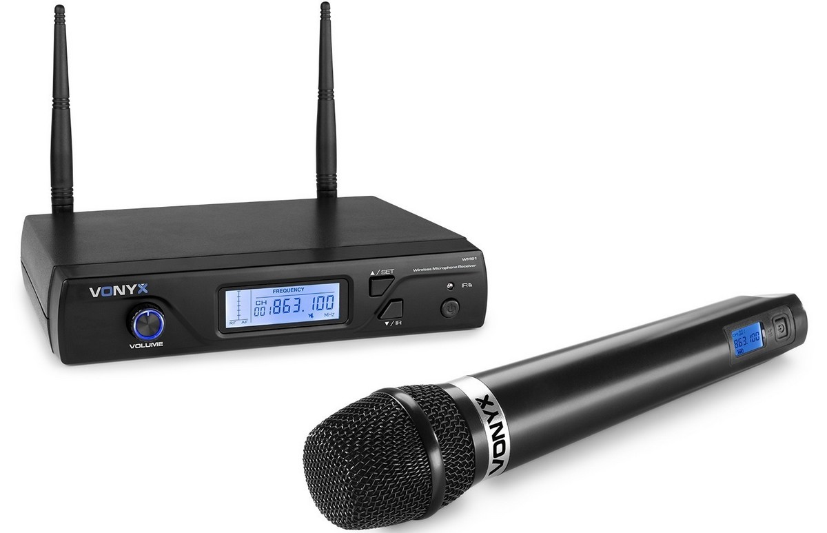 Set receptor UHF 16 canale si microfon wireless Vonyx WM61, Jack 6.3mm, XLR