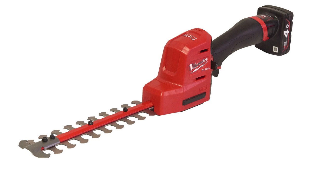 Trimmer pentru gard viu M12 FUEL Milwaukee, lama de 20cm, cu acumulator si incarcator inclus, 4933479676