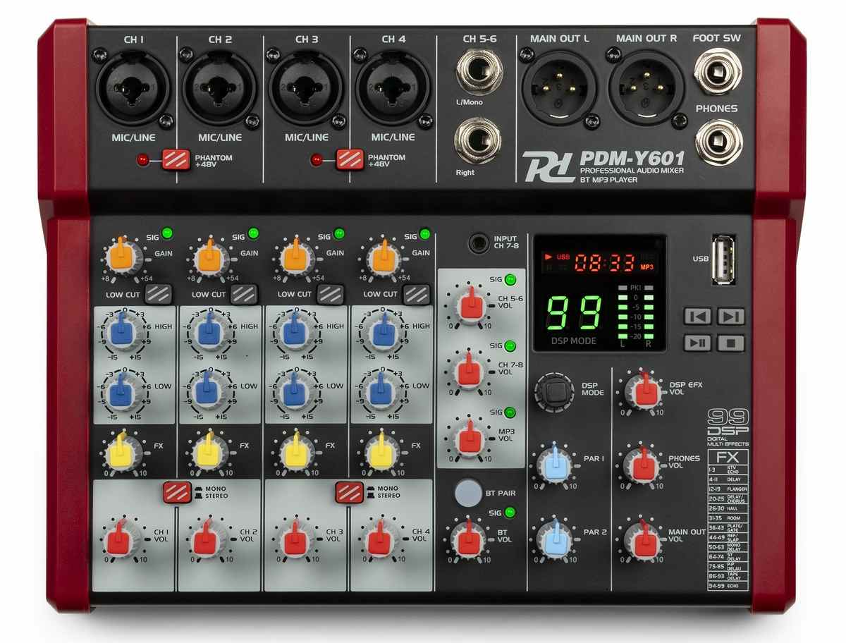 Mixer de studio cu 6 canale Power Dynamics PDM-Y601, Bluetooth, player MP3, USB, Jack 6.3mm, XLR