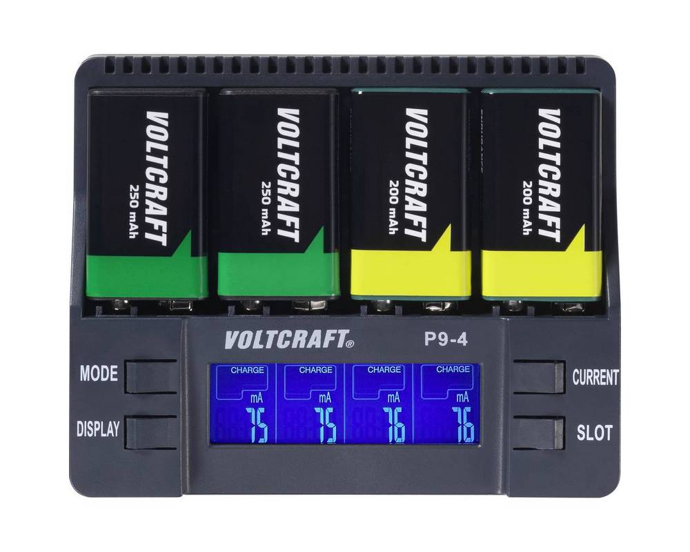 Incarcator universal pentru baterii NiCd/NiMH/Li-ion, 4x canale 9V, display LCD, alimentator inclus, VOLTCRAFT VoltcraftP9-4