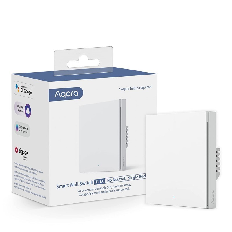 Intrerupator inteligent simplu fara nul,  Aqara Smart Wall Switch H1, WS-EUK01