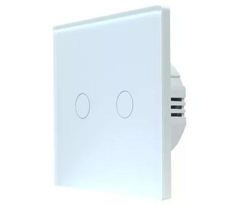Intrerupator inteligent 2 canale SmartWise SMW-BUN-T62-WIFIBT-W, Wi-Fi, Bluetooth eWeLink-Remote, cu/fara nul, panou tactil sticla, alb