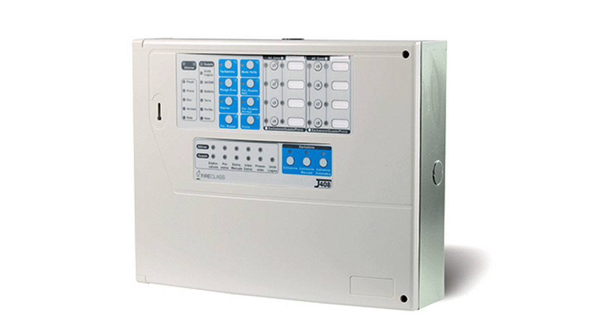 Centrala detectie incendiu conventionala, Bentel J408-WEXT, 8 zone, 1000 evenimente, modul stingere incorporat, sursa 1.5A inclusa, EN54-2 si EN54-4