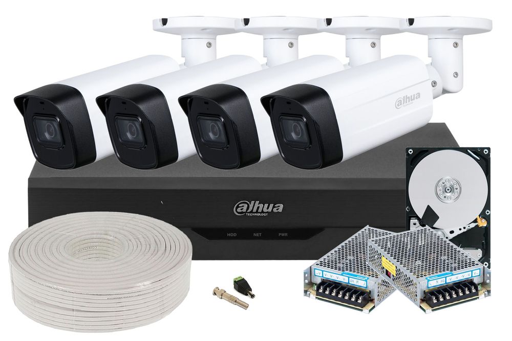 Kit complet 4 camere de 5MP IR 80m, lentila 3.6mm, HDD 1TB, Gata de instalare