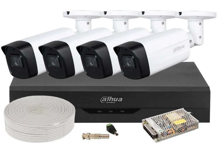 Kit de supraveghere video Dahua, Full HD, IR 80m, DVR 4 canale, recunoastere faciala, KITDAH2MP80EXTACC-M