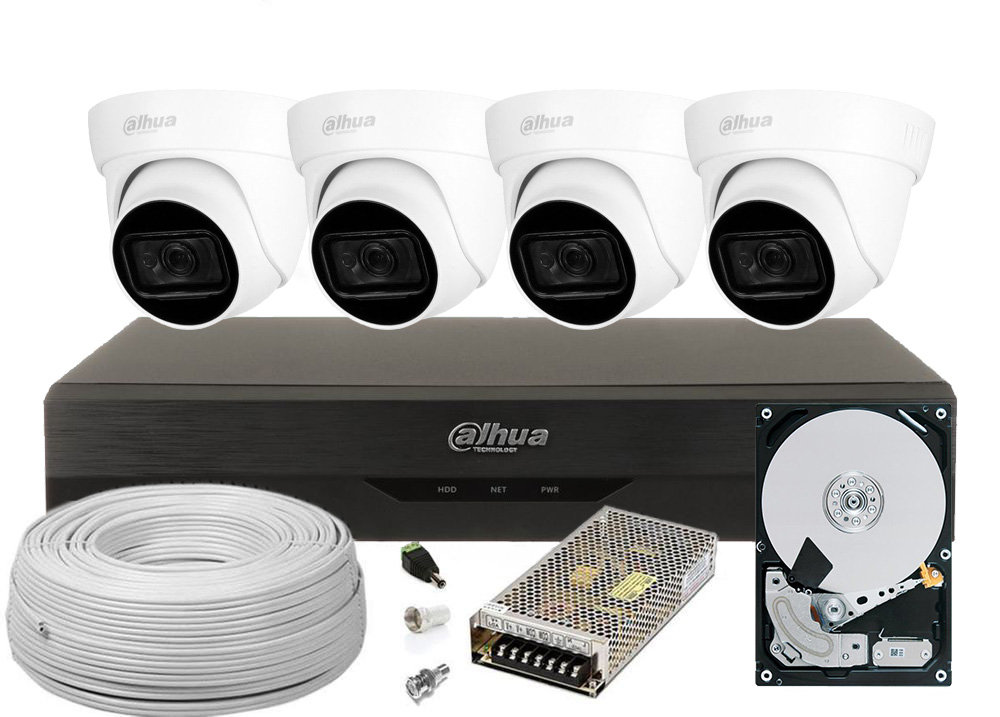 Kit de supraveghere 4 camere dome, rezolutie 4K, lentila 2.8mm, IR 30 de metri, HDD 2TB
