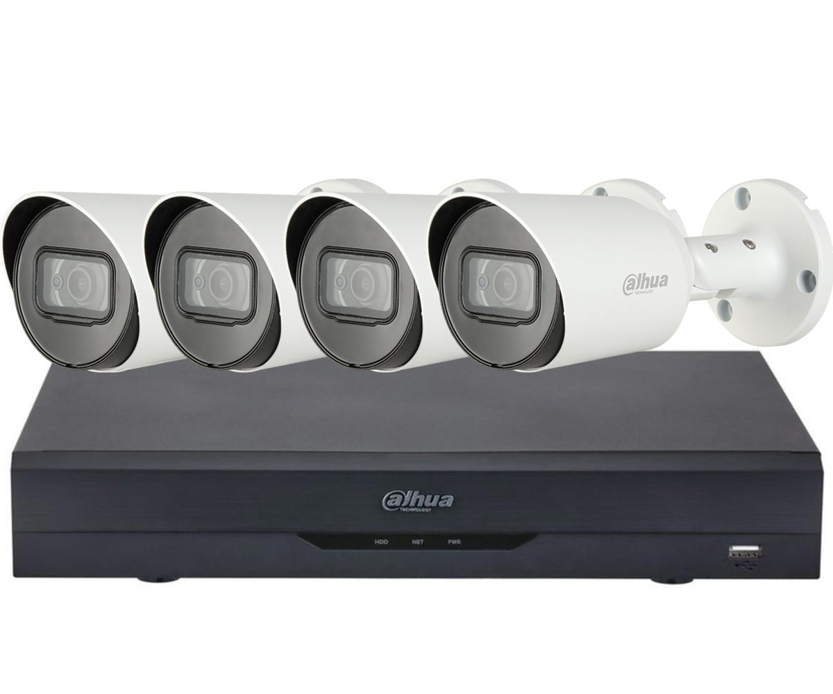 Kit de supraveghere de baza, cu 4 camere de 5MP si DVR cu recunoastere faciala sau detectare miscare cu AI, Audio, Dahua  KIT-5MP30-I3