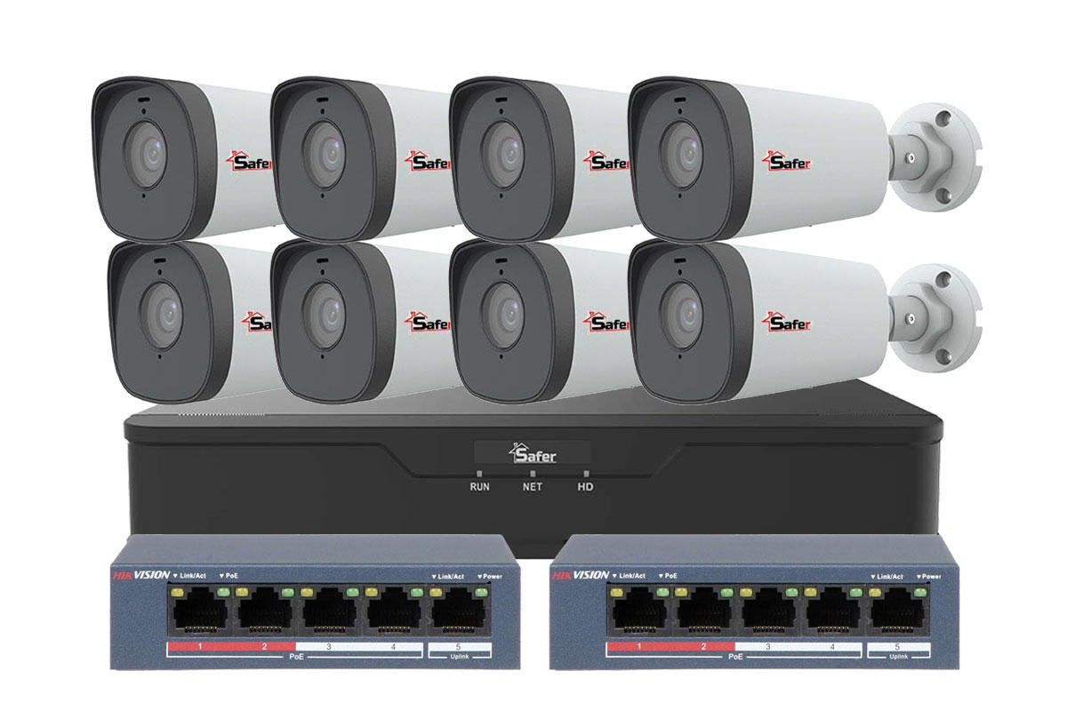 Kit de supraveghere IP, 8 camere exterior 5MP, 4mm, IR 80 metri si NVR 8 canale, KITIP-8X-5MP880POE
