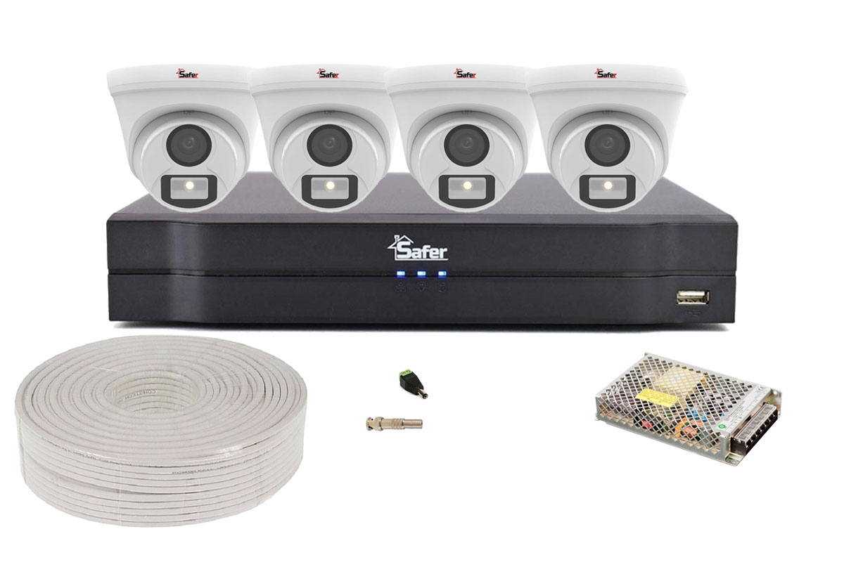 Kit de supraveghere pentru interior cu accesorii, 4 camere de interior, Full Color, 5MP, Iluminare cu LED 20m, Safer KITDH-4X5MPACC-I3