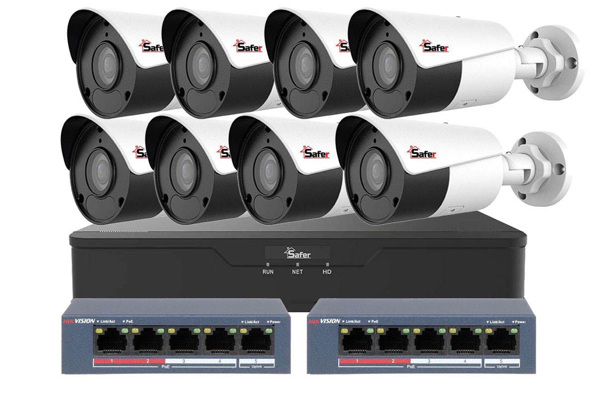 Kit de supraveghere video IP de exterior, 8 camere 4 MP, IR 20 m, NVR 8 canale, Safer, KITIP-8X-4MP420POE