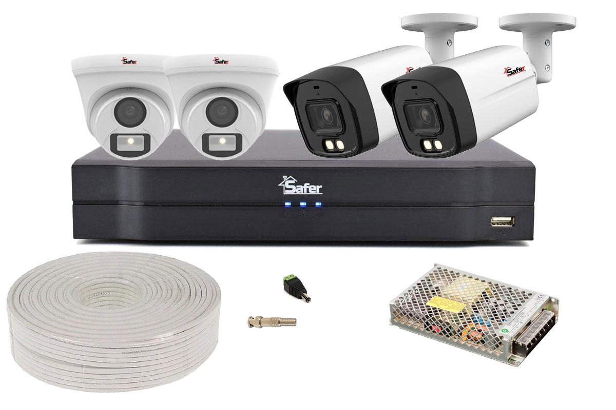 Kit de supraveghere video mixt, 2 camere dome si 2 camere bullet, 5MP, DVR 4 canale, Accesorii incluse, KITMIX-2X-B5MP+2XD5MP-ACC
