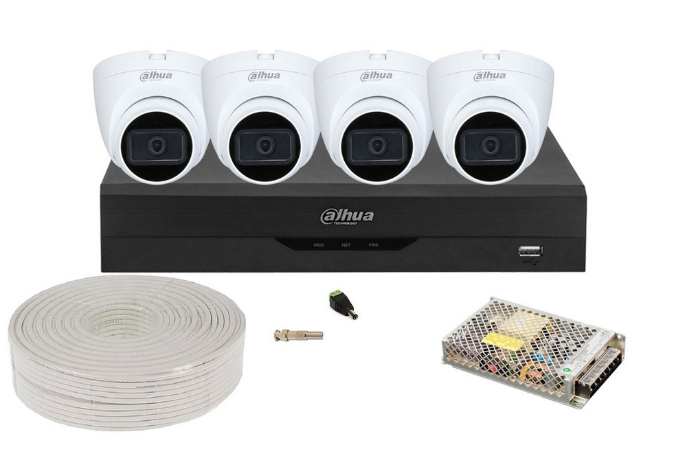 Kit camere supraveghere interior profesionale, 4 camere Dahua 2MP Full HD, aceesorii incluse, KITFULL4X1200M-1