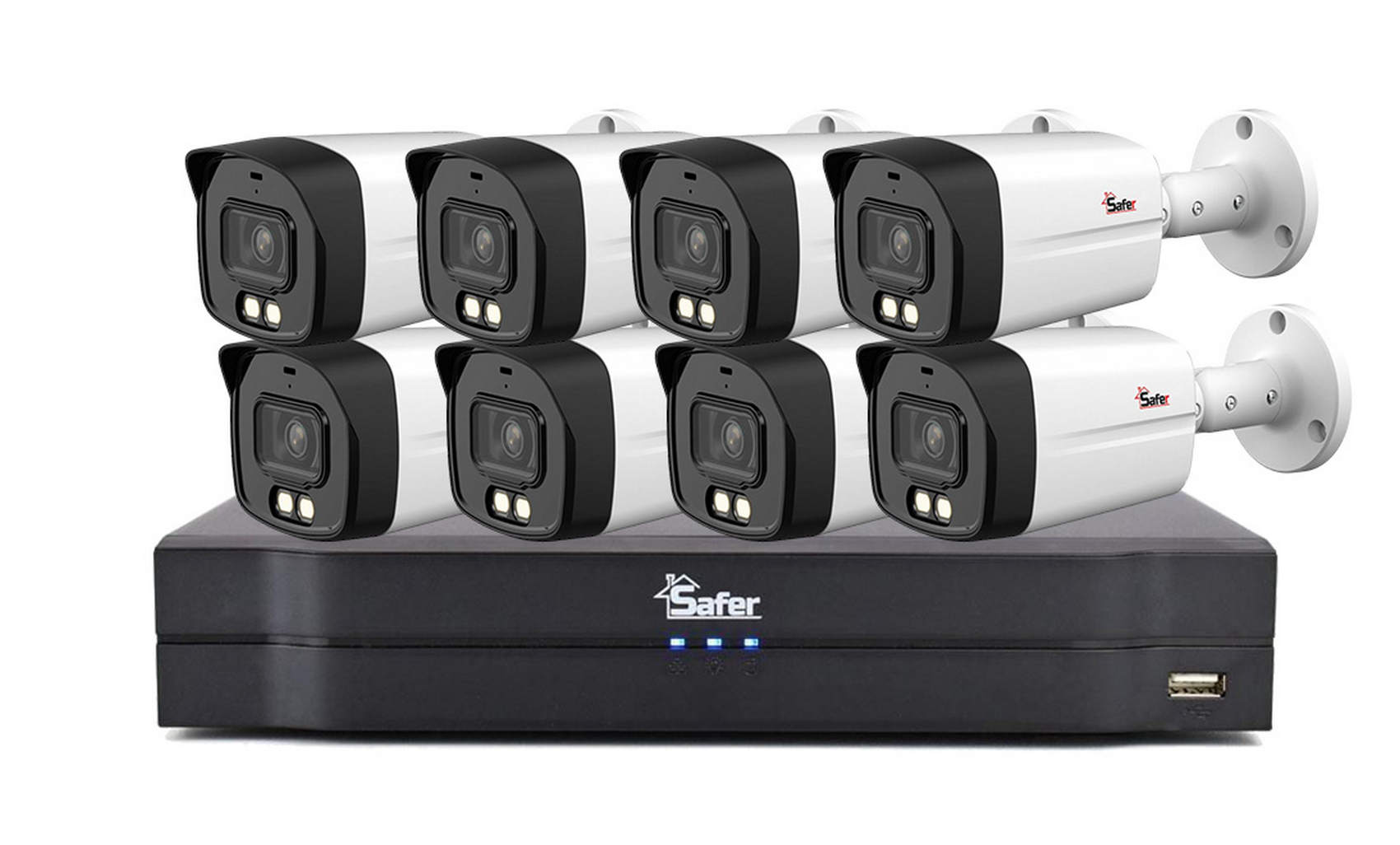 Kit de supraveghere exterior, DVR 16 canale, Audio prin HDCVI, 8x camera bullet 5MP, IR si LED 40m, Safer KIT-DVR16+8BP
