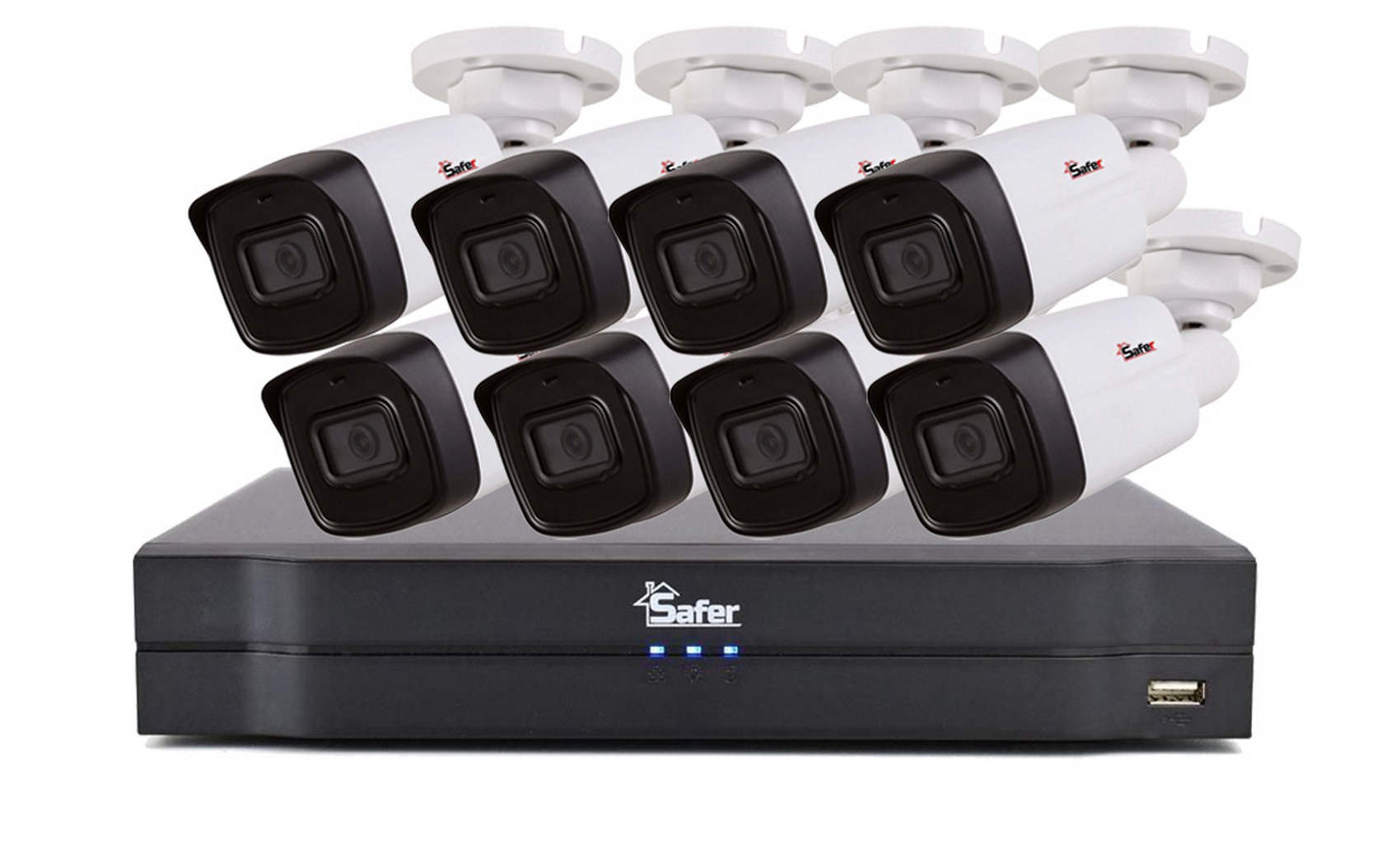 Kit supraveghere HDCVI cu DVR 16 canale, 8x camera bullet 5MP, 3.6mm, IR 80m, Safer, KIT-DVRSAF8BP