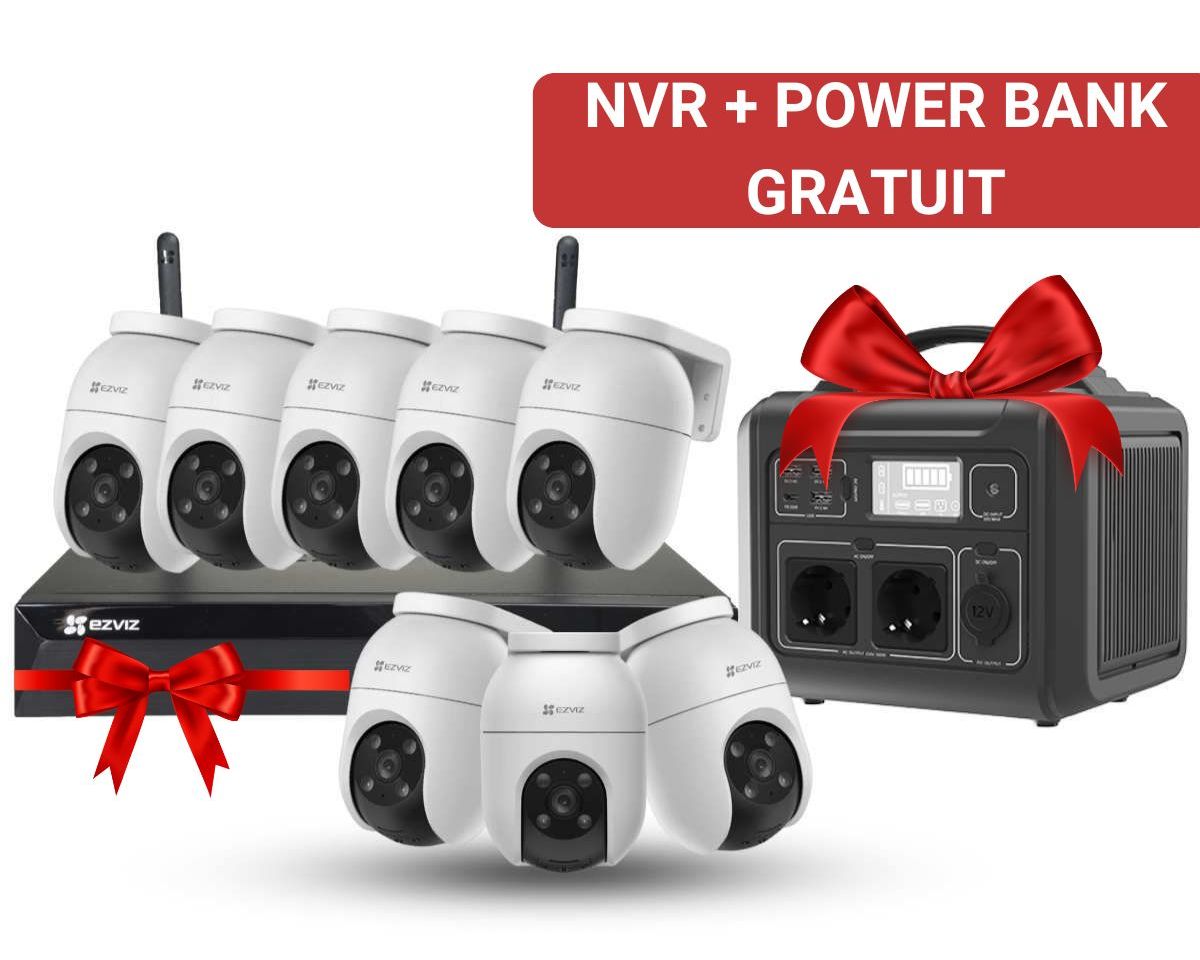 PROMO: Kit cu 8 camere rotative, wireless, cu alarma, NVR + Power Bank Gratuit, Ezviz KITX5S(8W)+8xC8c4MP