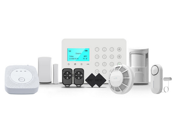 Kit sistem de alarma Wireless GSM, 2 zone, 1x detector gaz, 1x detector fum si temperatura, 1x detector inundatii, KIT-HEYI-H7-DDD