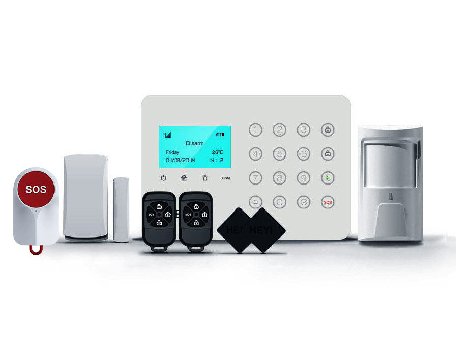 Kit sistem de alarma Wireless GSM, 2 zone, RFID si buton de panica, Heyi KIT-HEYI-H7-SOS