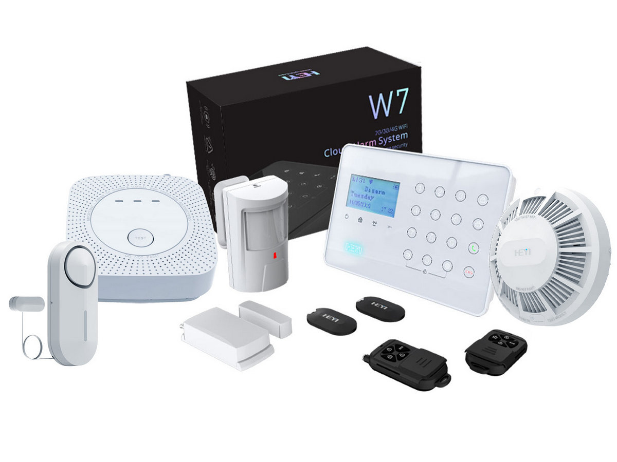 Kit sistem de alarma Wireless antiefractie, 3G/4G, 2 zone,1x detector inundatii, 1x detector gaz, 1x detector fum si temperatura, Heyi KIT-HEYI-W7-DDD