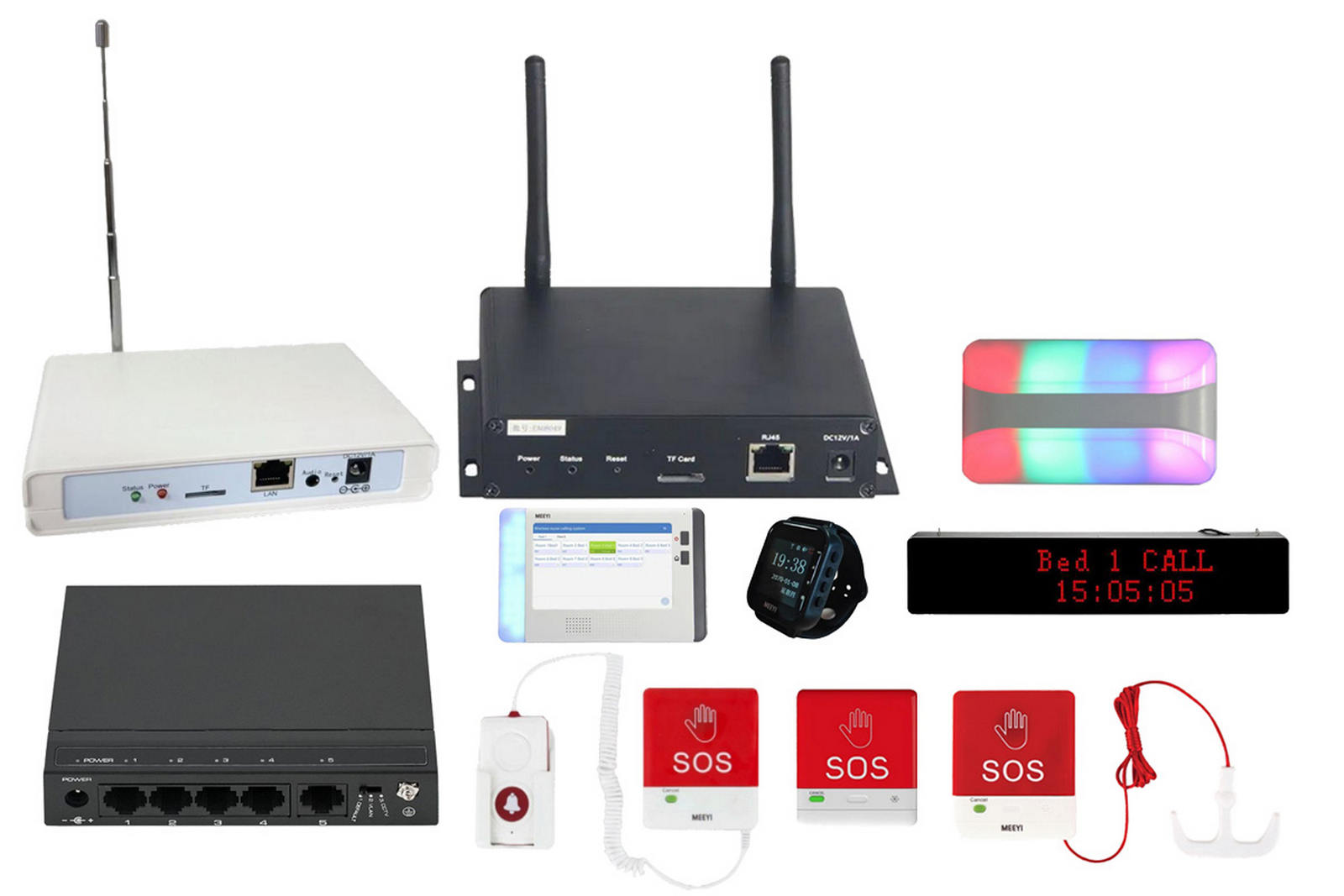 Kit apelare medicala 2x gateway 868.5MHz, receptor, display, pager, 3x buton de panica, indicator luminos, switch, KIT-MED3+ACC