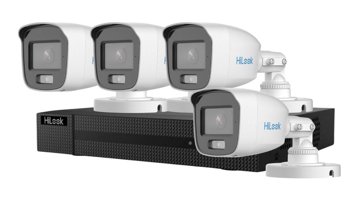 Kit supraveghere Hikvision HiLook, 4 camere 5MP 3K ColorVu, DVR 4 canale, detectie persoane/vehicule, KIT204UM1+4xB159-MS
