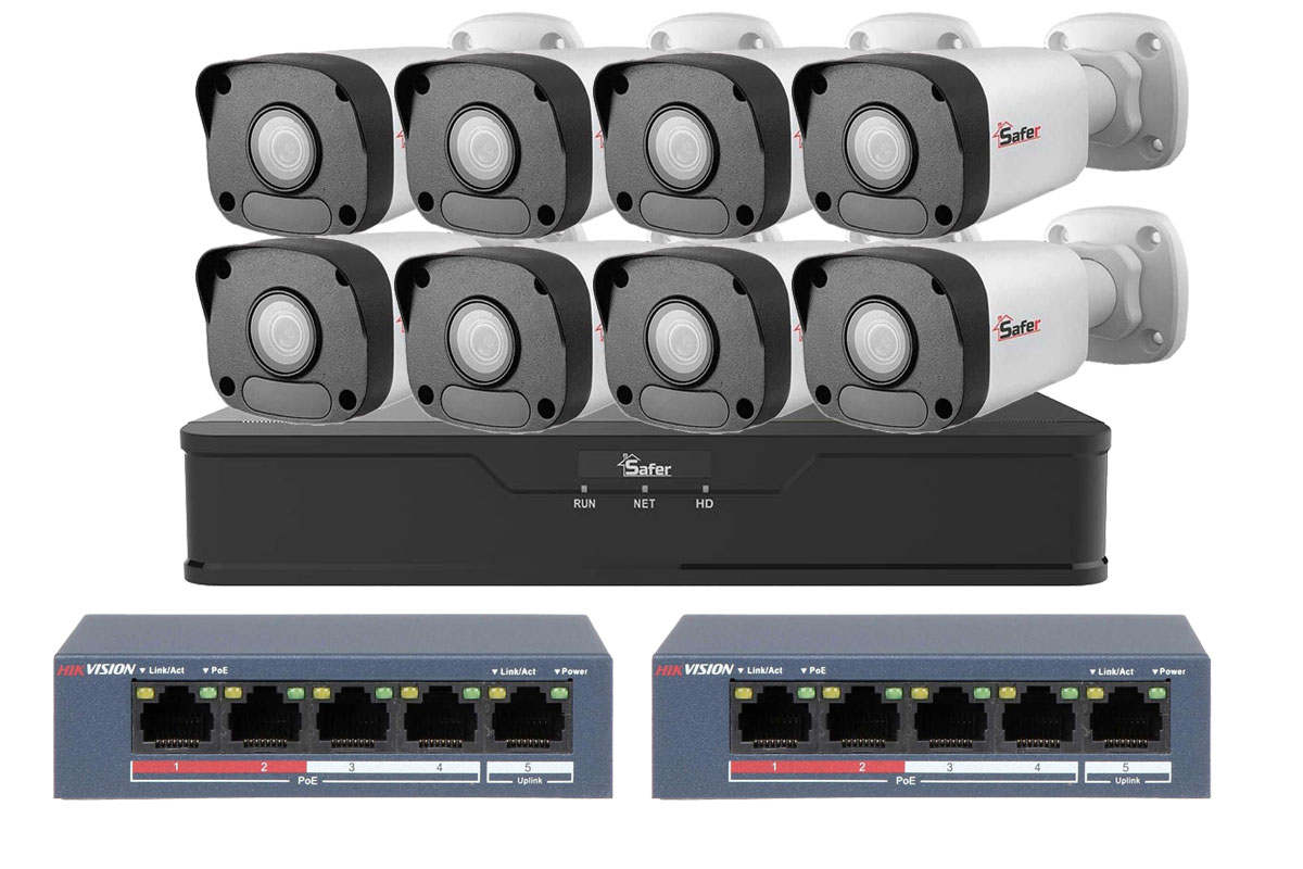 Kit supraveghere IP Safer 8 camere exterior 5MP, Iluminare IR 30m, SAF-KITIPC8EXTP-POE