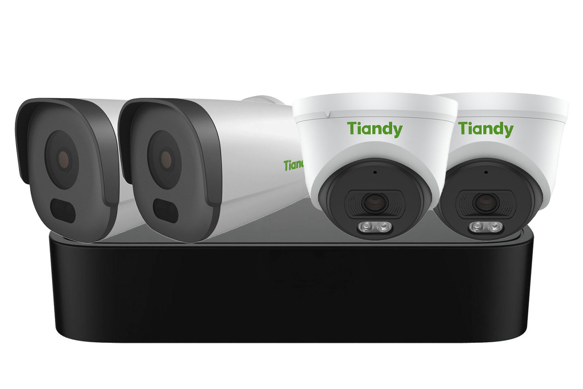 Kit sistem de supraveghere IP Tiandy, 4 camere 2MP, PoE, 2.8mm, IR 50m, Microfon, NVR 5 canale, KIT-TN-2MPMIX