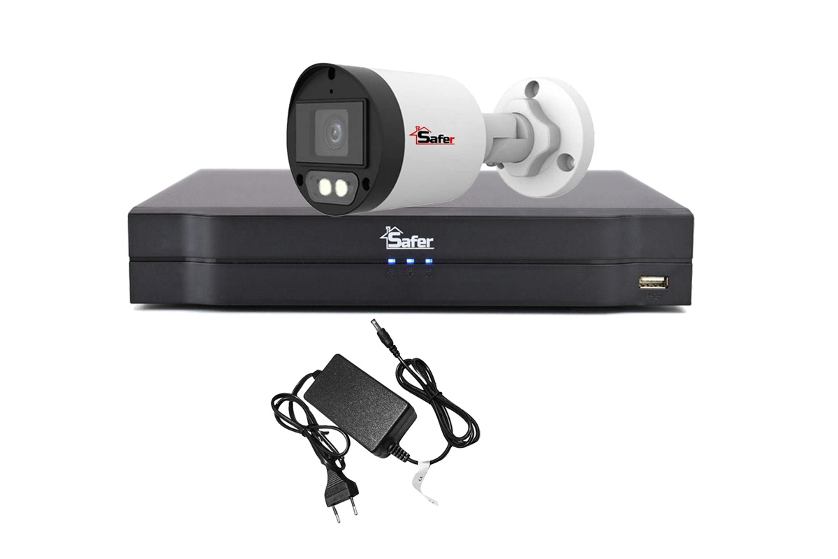 Sistem supraveghere 1 camera exterior FULL HD, LED alb 40m, DVR 4 canale, Safer